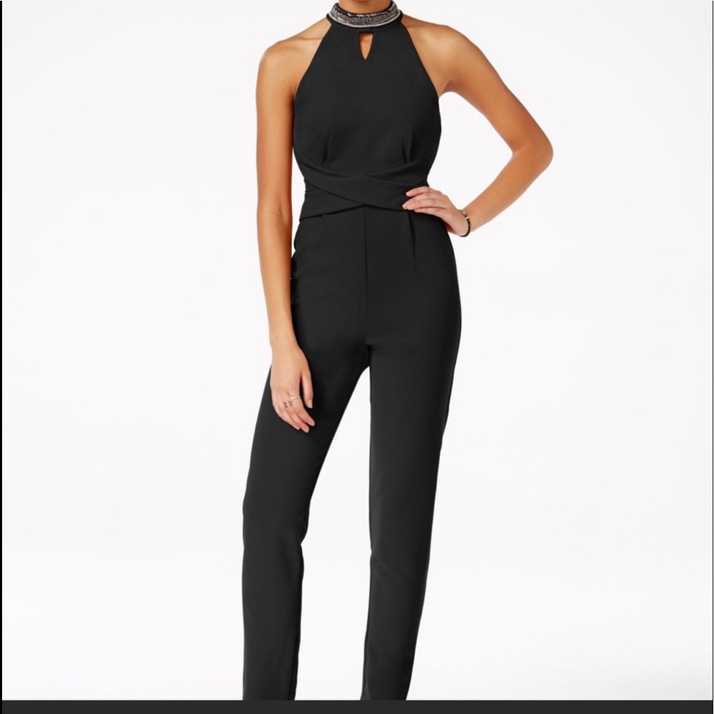 XOXO jumpsuit black with beaded collar